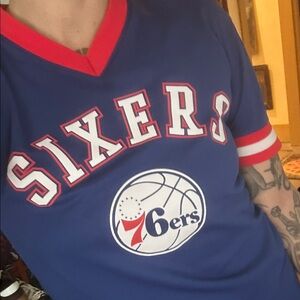 Sixers Blue and Red Basketball Jersey Tee #25
